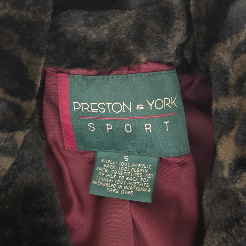Preston Yorke Faux Fur Leopard Print Coat Brown Vintage Womens S‎ Mobwife Glam - Picture 3 of 7